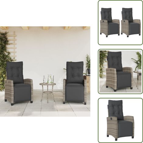 The Living Store Gartensessel mit Fußteil 2 Stk. Verstellbar Grau Poly Rattan - Gartensessel (1/5)