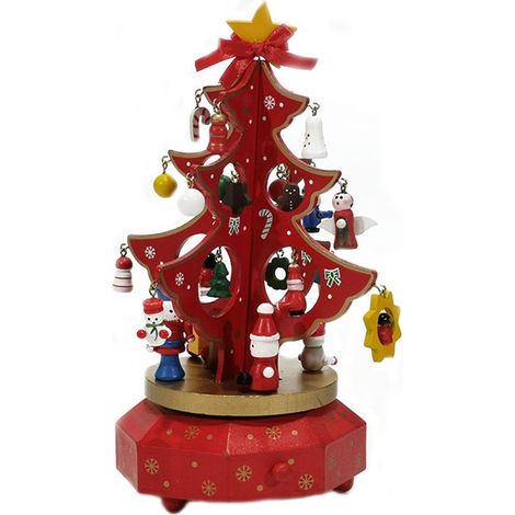 Albero di natale con carillon rosso o verde in legno decorazioni addobbi natalizie Giostra carosello idea regalo per bambini (1/4)