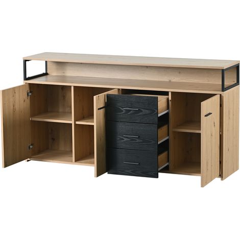 Buffet industriel avec trois portes et trois tiroirs, commode, meuble de cuisine, meuble polyvalent, meuble de rangement, bahut haut avec poignées métalliques pour chambre, salon et bureau 1503575.9cm (1/5)