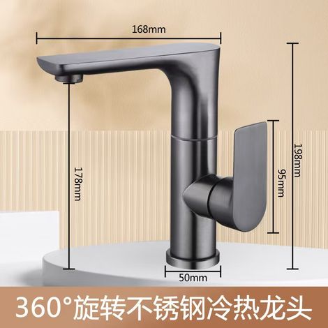 Robinet d'eau chaude et froide rotatif à 360° gris anthracite pour lavabos et meubles-lavabos de salle de bain – Modèle rotatif gris anthracite