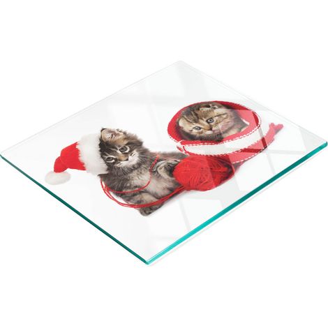 Pannello decorativo multifunzionale in vetro temperato con gattino e Babbo Natale, 60x52 cm (1/5)