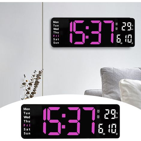 Horloge Murale Numerique Led - Affichage Heure Temperature Date Jour - Commande A Distance Usb - 44 X 13,8 X 5 Cm - 1 Unite (1/5)