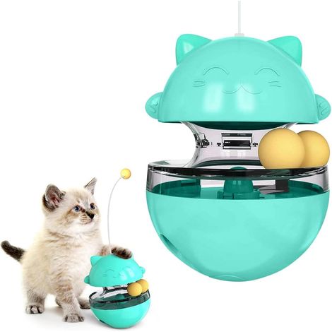 Jouet Chat 4 en 1, Jouet Gobelet pour Chat Tumbler Balle Interactive Chat avec Double Boule avec Distributeur de Nourriture Convient pour Chat l'éducation Formation Jeu 101013.5cm（bleu） (1/5)