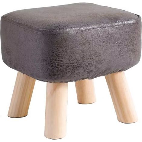 Tabouret Pouf Moderne en Bois Massif - Petit, Rond, Bas - Repose-Pieds pour Salon et Chambre - 28×28×25CM Gris Foncé (1/2)