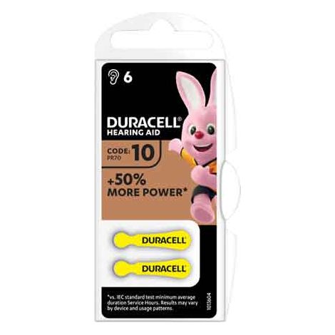 PILA PER APPARECCHI ACUSTICI 'EASY TAB 10' Blister 6 pezzi - Col. Giallo - 10 confezioni- DURACELL