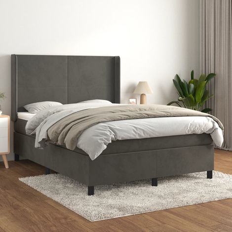 Boxspringbett mit Matratze Dunkelgrau 140x190 cm Samt vidaXL (1/5)