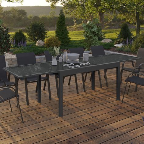 MADRID 135-270 CM Mesa de jardín rectangular extensible para 8-12 personas, gris marengo