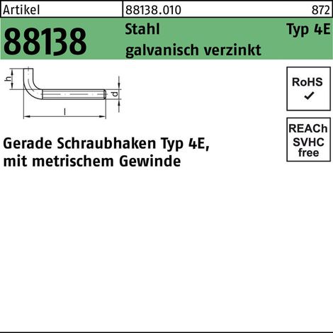 Gerader Schraubhaken M6x14 Stahl galvanisch verzinkt 100 Stk (1/2)