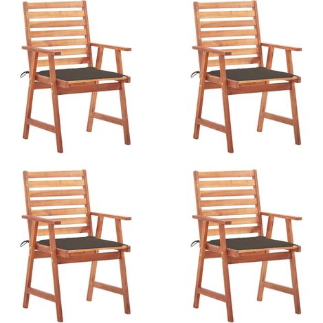 Lot de 4 Chaises de salle à manger de jardin - Chaises à dîner de jardin avec coussins Acacia massif BV961504 - BonneVie (1/5)
