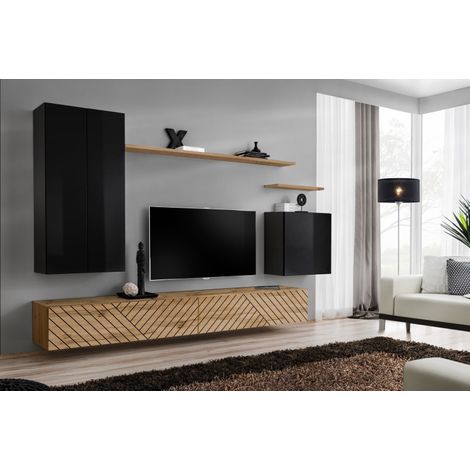 Ensemble de 7 meubles muraux "Switch II " pour TV en bois - Noir et Beige - L 270 x H 160 x P 40 cm - Livraison gratuite