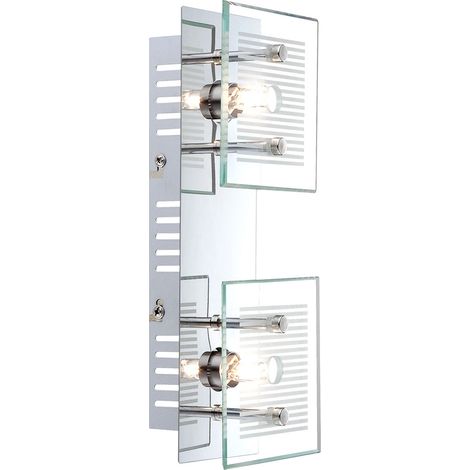 Lampada da parete lampada da parete faretto faretto luce corridoio, 2 lampadine, lastra di vetro bianco rigato cromato, attacchi G9, LxLxH 25x10x7,5 cm