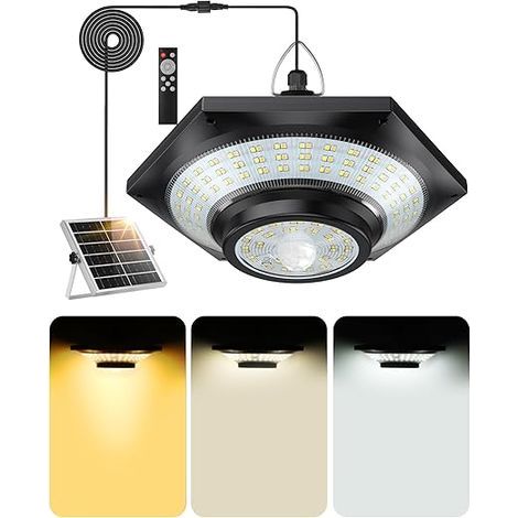Lampe Solaire Interieur Extérieur Avec 228 LED 4000LM, 5 Modes Détecteur de Mouvement, 3 Températures de Couleur Lumiere Solaire Exterieur 4400mAh Batterie Pour Chemin Jardin Pergola Garage (1/5)