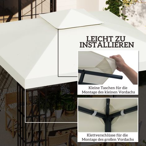 Toiture de rechange pour tonnelle 3x3m imperméable, voile de pavillon métallique, abri de jardin, tente de fête, tente extérieure, polyester blanc crème (1/4)