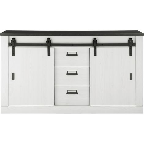 Sideboard SHELTON-61 in Pinie weiß Nb. mit anthrazit, B/H/T: ca. 162/91/43 cm (1/5)