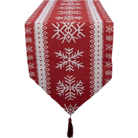 Chemin de Table de Noël pour Décoration de Table de Fête en Polyester Rouge 33 x 180 cm - PANGIVO (1/3)