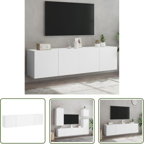 The Living Store TV-Wandschränke 2 Stk. Weiß 80x30x41 cm - TV Schrank - Holzschrank - Wandregal - Wohnzimmereinrichtung - Fernsehtisch (1/5)
