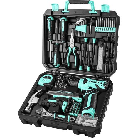 Werkzeugkasten mit 8V Akku-Bohrschrauber, 126-teilig, für Heimwerker und Garten (1/5)