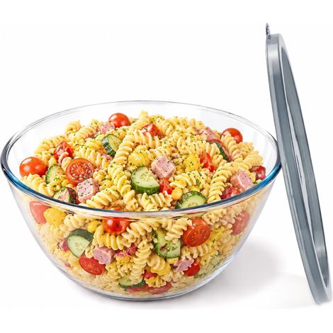 1 grand saladier en verre avec couvercle de 28 cm pour la cuisine (1/5)
