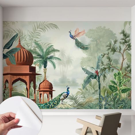 Papier peint autocollant avec imprimé pour décoration intérieure pour rénovation a motif Jardins de paons 152x104 cm (1/5)