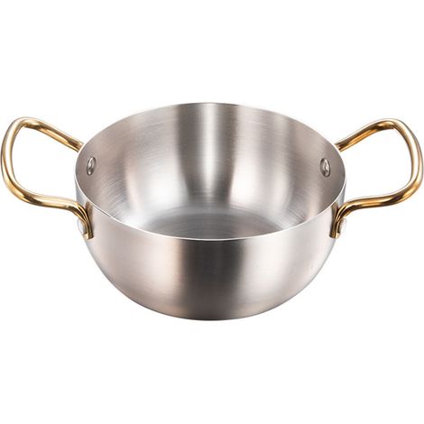 Marmite à ramen coréenne en acier inoxydable avec double poignée, chauffage rapide, pour la cuisson des nouilles, compatible avec les plaques à induction, couleur argentée. (1/5)