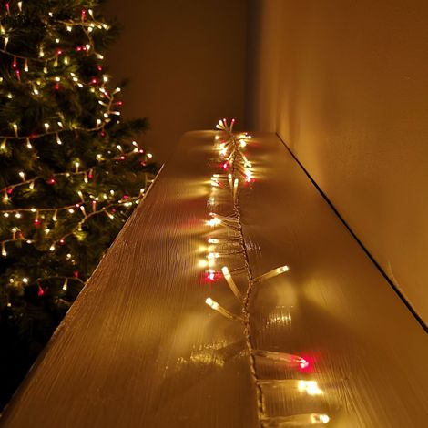 1000 LED 25m Indoor Outdoor Christmas Multi Function Mains Operated String Lights with Timer & Clear Cable in Red & Vintage Gold (1/5)