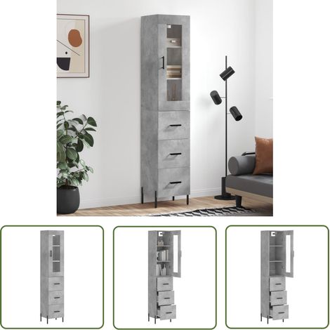 The Living Store Buffet haut Gris béton 34,5x34x180 cm Bois d'ingénierie - Buffet Design - Meuble Rangement - Armoire Cuisine - Buffet Gris - Mobilier Salon (1/5)