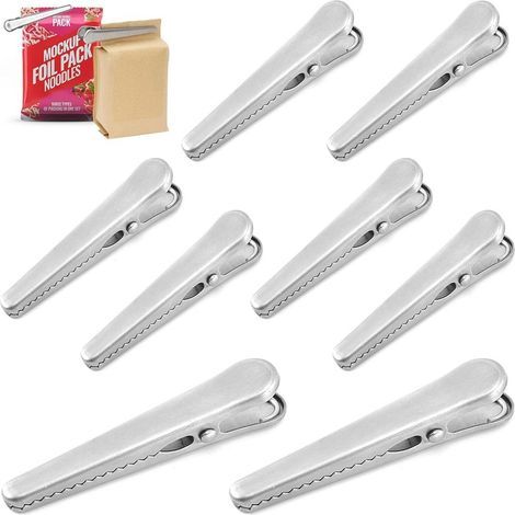 10 Pièces en acier Inoxydable Verschlussclips, 8 cm et 11.5 cm Crochets Métal Argenté, Sac Crochets pour Tütenclips, Multifonction Alligator Clips pour Sacs de Nourriture de Café, de Pain (1/5)
