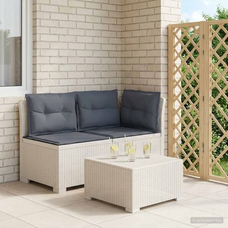 Canapé de Jardin 2 Places en Polypropylène Aspect Rotin Blanc avec Coussins Gris Clair - PANGIVO (1/5)
