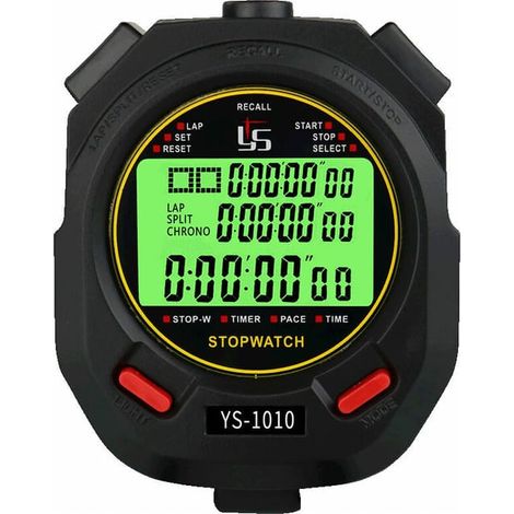 Chronomètre avec fonction muet et éclairage, chronomètre d'entraînement sportif professionnel lumineux électronique (10 mémoires), 75 62 21 mm (1/5)