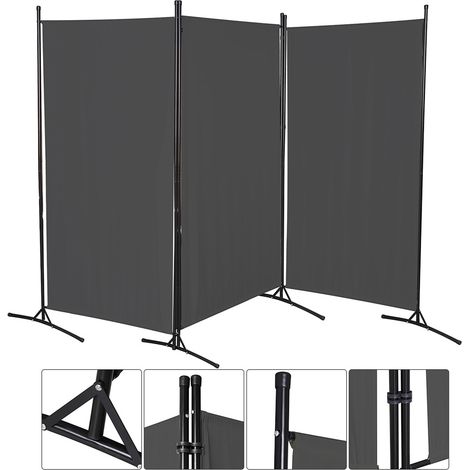 Swanew – Paravent 3 panneaux 360° rabattable – Couleur anthracite – Matériau polyester hydrofuge – Dimensions 260x180cm pour séparation d'espace (1/5)