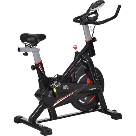 Vélo d'appartement en acier noir, modèle professionnel avec siège, capacité de charge de 120 kg, équipé d'un support pour téléphone, d'un écran LCD, d'un guidon et d'une résistance réglable, volant d' (1/5)