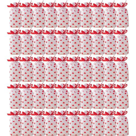 Packung mit 50 herzförmigen Geschenktüten zum Valentinstag, Beutel mit Kordelzug für Kekse, Süßigkeiten, als Verpackung für Liebespartys, Hochzeiten und Verlobungen.
