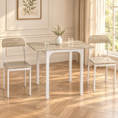 ELVMI Tisch- und Stuhlset mit 1 Klapptisch und 2 Stuehlen, fuer 3 Personen, MDF Natur
