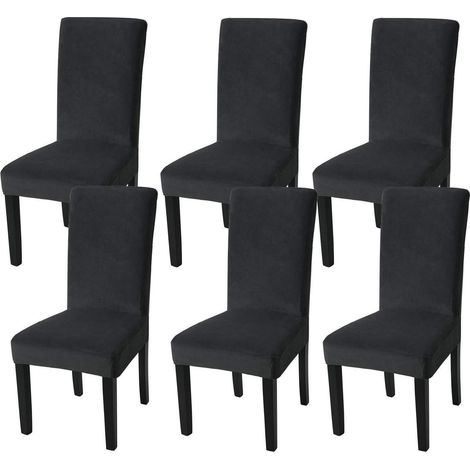 Housses de chaise extensibles en velours pour salle à manger, lot de 6, noir (1/5)