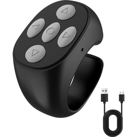 Adapté à T-iktok Bague de défilement sans fil Bluetooth pour tourneur de page vidéo courte rechargeable compatible avec i-Phone i-Pad Android Noir (1/5)