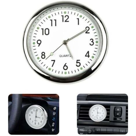 White Round Car Clock, Luminous Dashboard Sticker, Quartz Clock Compatible with All Cars (with Air Vent Clip) (1/4)