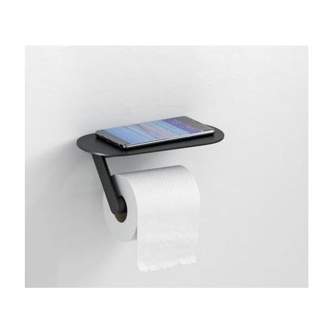 Hansgrohe – Porte-papier toilette mural WallStoris – Fixation collée ou vissée – Matériau plastique noir mat – Espace de rangement intégré