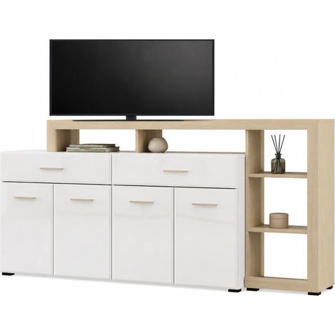 Credenza Dovad, Madia 2 Cassetti, 5 Ripiani, Apertura Battente, Scorrevole, 189x42x100h cm Bianco