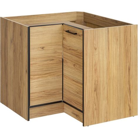 Meuble d'angle bas de cuisine "Carbello" - Naturel/Noir - L 90 x H 81 cm - Livraison gratuite