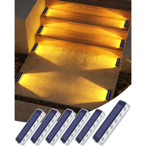 Lampe Solaire Exterieur Jardin, Lot de 4 Eclairage Escalier Exterieur IP68 Étanche, Blanc Chaud LED Lampe Solaire pour Jardin, Chemin, Escalier, Allée, Patios, Sol