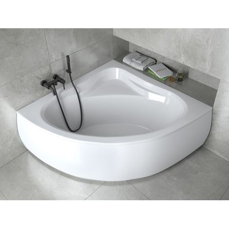 Azura Home Design – Baignoire d’angle MIA MINI 120x120 cm ou 130x130 cm – Acrylique blanc renforcé – Fond ergonomique pour bain allongé – Tablier inclus