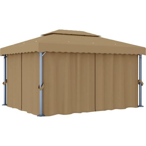 Tonnelle avec rideau 4x3 m Taupe Aluminium