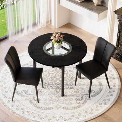 Set tavolo rotondo moderno minimalista 100 cm nero con 2 sedie in PU e gambe in metallo (1/5)