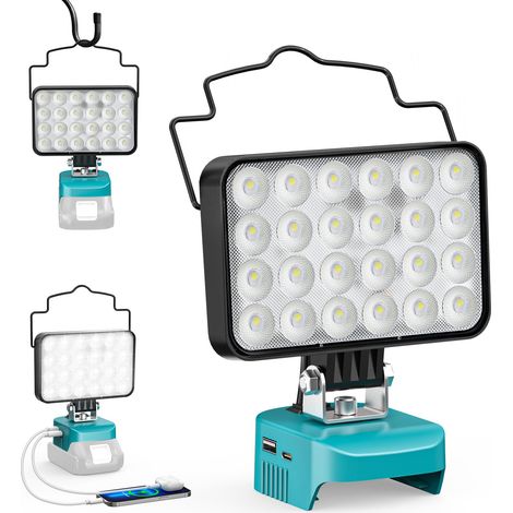 Projecteur LED compatible avec batterie 18V, 78W 7800 lumens – Lampe de chantier portable avec ports USB-A (1/5)