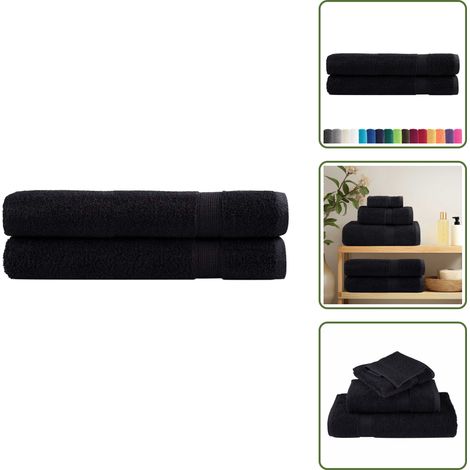Waschmaschinenwaschbar - vidaXL Premium-Handtücher SOLUND 2 Stk. Schwarz 100x200 cm 600 g/m² - OEKO-TEX (1/5)