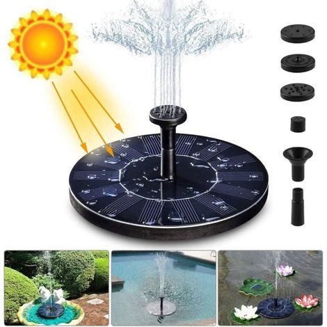 Pompe de fontaine solaire, pompe à eau solaire 1,4 W 150 L/h (70 cm maximum) + 4 buses, mini pompe solaire pour fontaines de bassin de jardin décoratives (pas de batterie ni d\'électricité requise) (1/5)