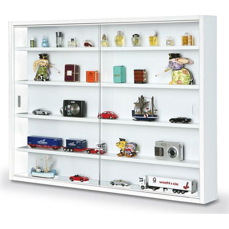 Vitrine murale pour miniatures en panneaux de particules coloris blanc, L80 x P9,5 x H60 cm -PEGANE- (1/2)