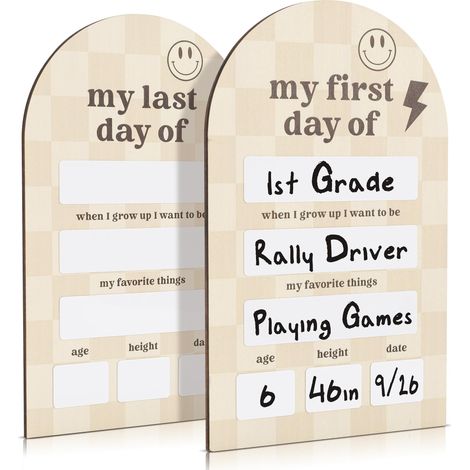 Grand tableau en bois pour le premier et le dernier jour d'école - Accessoire photo effaçable à sec pour la maternelle, design moderne pour des souvenirs de rentrée scolaire inoubliables(garçon) (1/5)