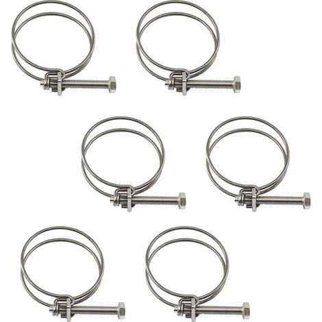 Juego de 6 bridas de sujeción de doble alambre de 52–57 mm en acero inoxidable 304 (1/5)
