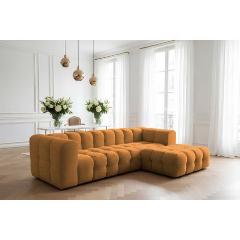 Ecksofa Designersofa SOLVIE in Stoff Moly Orange Ottomane Rechts
